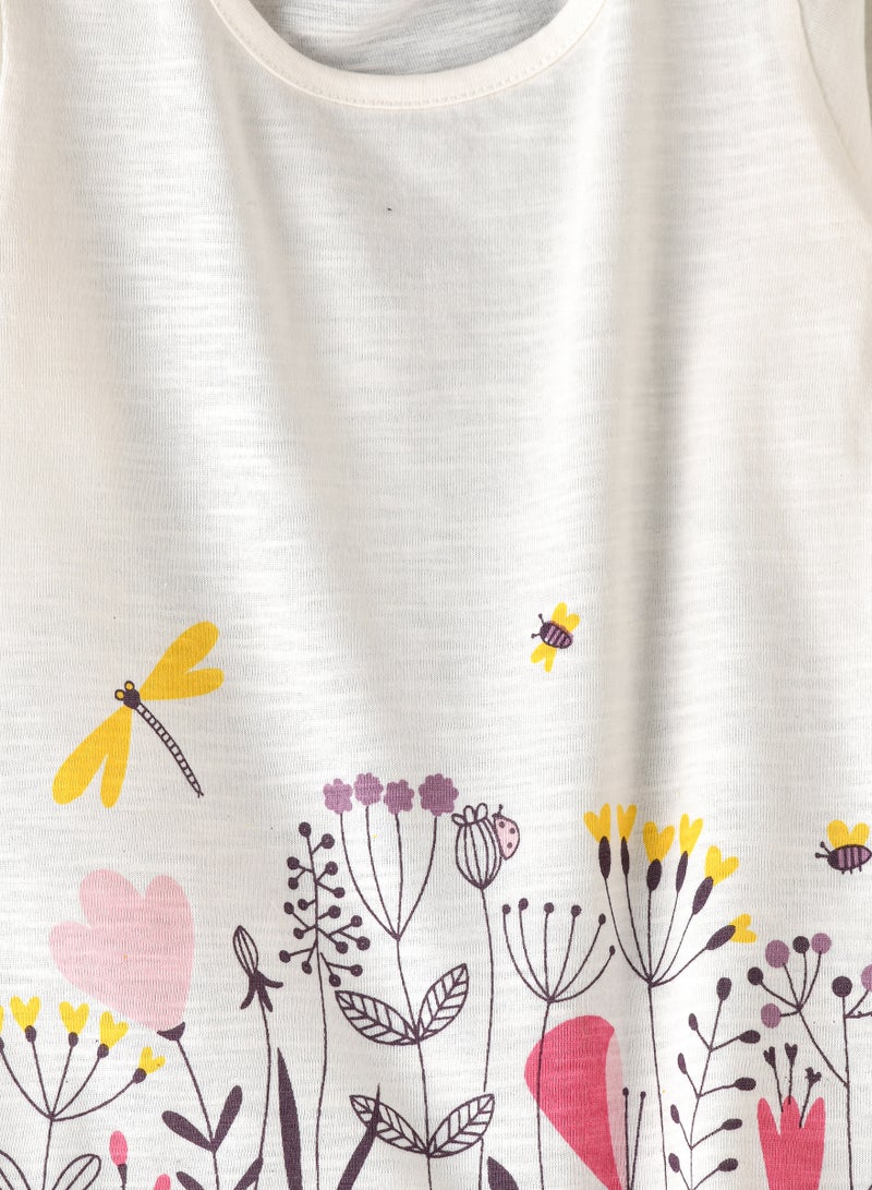 Girls White Floral Long Sleeve Top