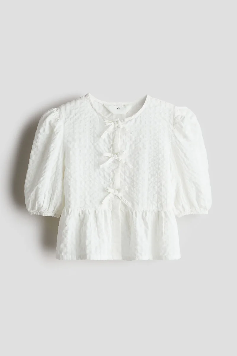 H&M Cotton seersucker peplum blouse