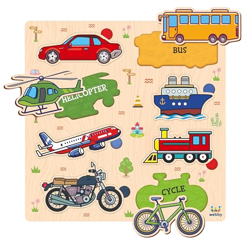 Webby Wooden Learning Puzzle Set | Educational Montessori Toys with Shapes, Fruits and Transport Vehicles | Set of 3 Puzzles for Kids - Image 4