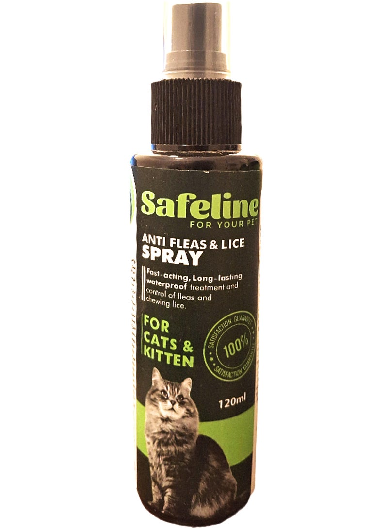 Safeline - Anti-Fleas & Lice Spray For Cats 120ml - Image 1