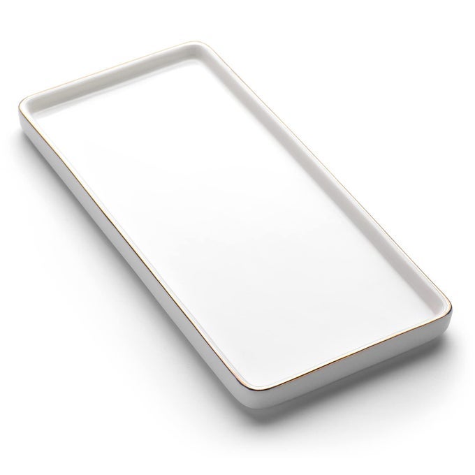 10 BATHROOM TRAY CERAMIC VANITY TRAYS FOR BATHROOM SMALL CERAMIC TRAY KITCHEN SOAP TRAYS FOR KITCHEN COUNTER WHITE WITH GOLDEDGED 10SET1