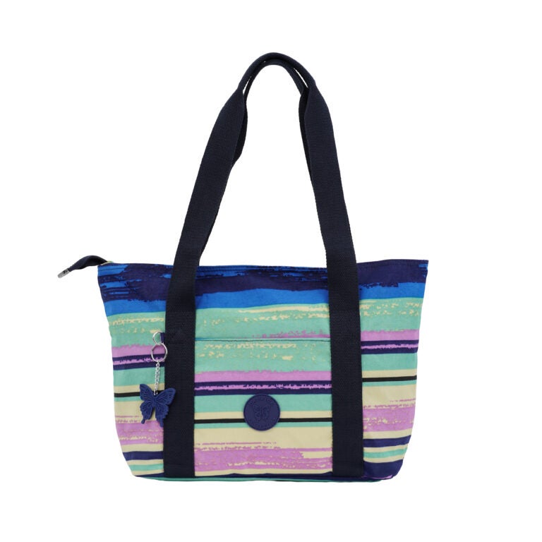 CAPRICE COLLECTION Unisex Large Shoulder Bag – Multi Color Stripes, Water-Resistant Nylon, 15.7L Capacity - Image 1