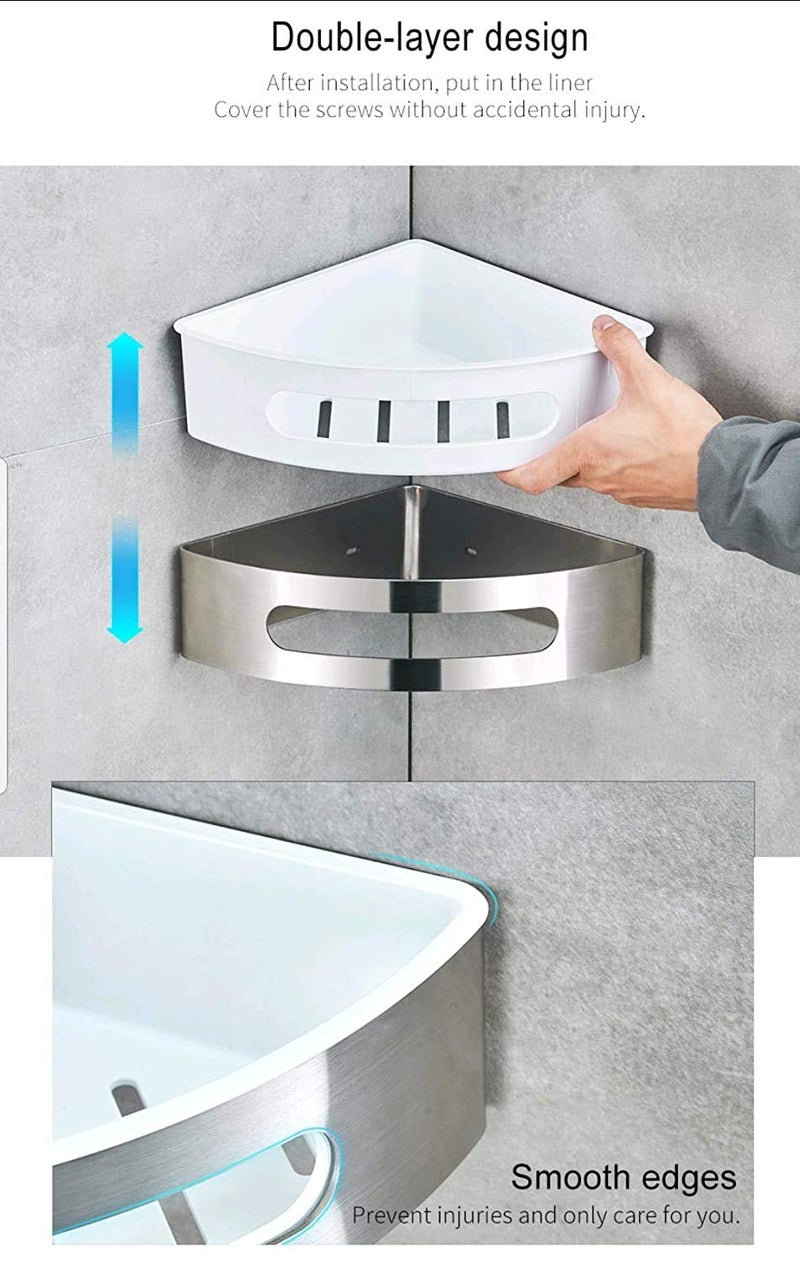 Plantex Bathroom Corner Shelf for Wall/304 Grade Stainless Steel Bathroom Stand for Corner/Bathroom Accessories (Silver & White, 9x9 inches) - Image 3