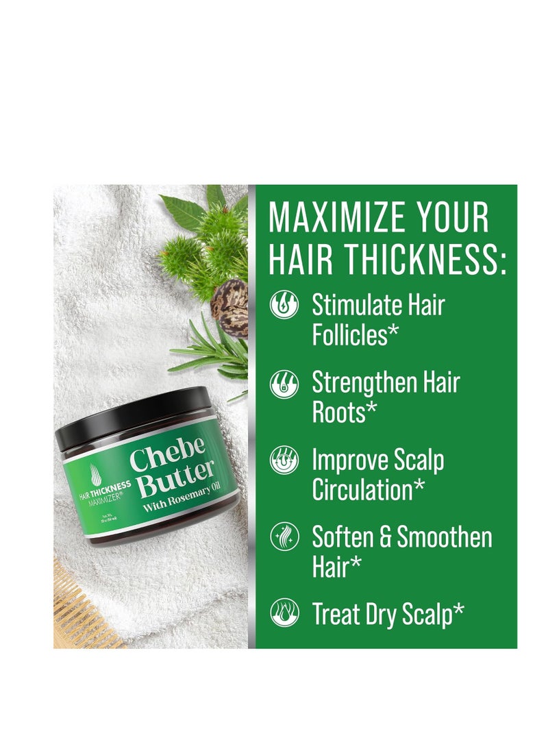 HAIR THICKNESS MAXIMIZER - Chebe Rosemary Oil Hair Butter for Growth, Thickening, Moisturizing and Strengthening - 2oz Vegan Hair Grease for Men and Women, Scalp Treatment for Dry, Brittle Hair - Image 1