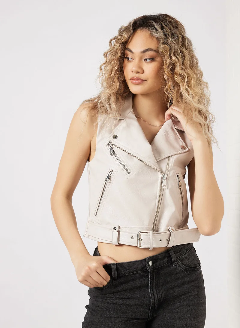 اونلي Faux Leather Sleeveless Jacket