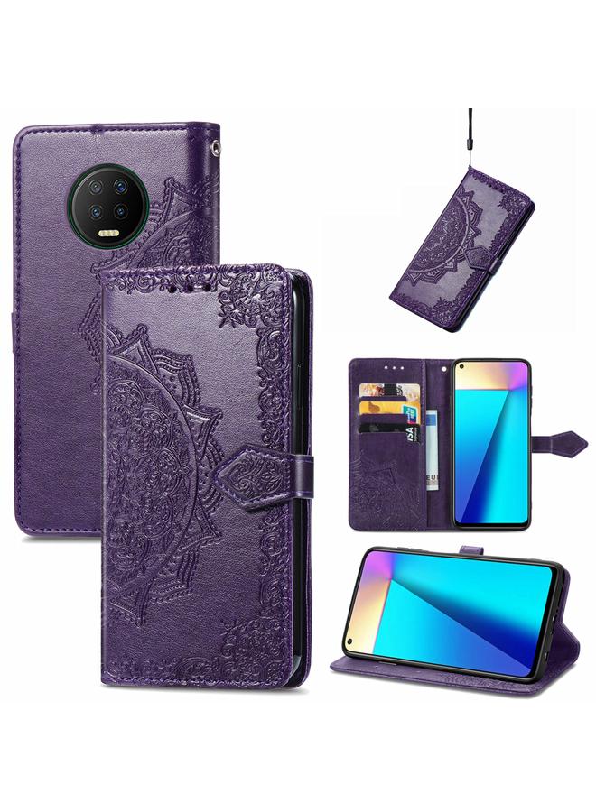 اس-توب جراب لهاتف Infinix Note 7، جراب جلدي أفقي قابل للطي بنقش ماندالا مع حامل وفتحات للبطاقات ومحفظة وحبل تعليق - Image 1