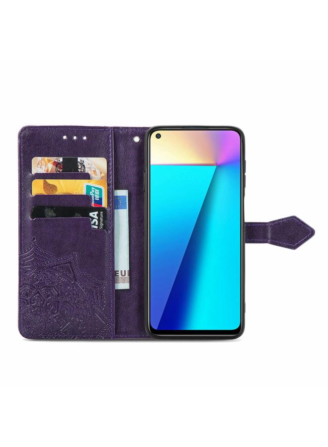 اس-توب جراب لهاتف Infinix Note 7، جراب جلدي أفقي قابل للطي بنقش ماندالا مع حامل وفتحات للبطاقات ومحفظة وحبل تعليق - Image 3