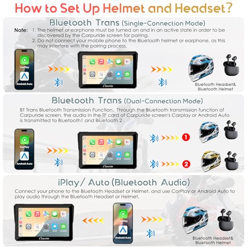 Carpuride W702B PRO Motorcycle Carplay Screen for BMW R1200GS R1250GS S1000XR Motorcycle, 7 inch Waterproof Touchscreen, Portable Carplay/Android Auto GPS Navigation for Motorbike, Dual Bluetooth - Image 4