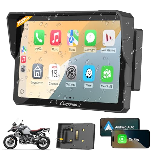 Carpuride W702B PRO Motorcycle Carplay Screen for BMW R1200GS R1250GS S1000XR Motorcycle, 7 inch Waterproof Touchscreen, Portable Carplay/Android Auto GPS Navigation for Motorbike, Dual Bluetooth - Image 1