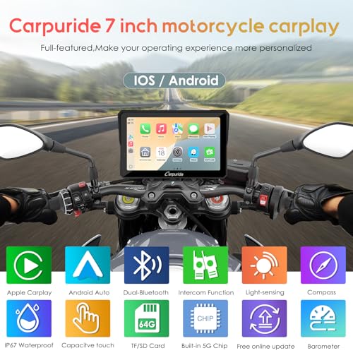 Carpuride W702B PRO Motorcycle Carplay Screen for BMW R1200GS R1250GS S1000XR Motorcycle, 7 inch Waterproof Touchscreen, Portable Carplay/Android Auto GPS Navigation for Motorbike, Dual Bluetooth - Image 2