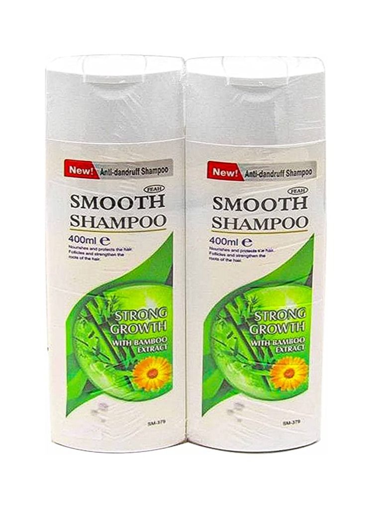 Smooth SM-379 Anti-Dandruff 2 in 1 Hair Shampoo and Conditioner for Strong Growth with Bamboo Extract Pack of 2 (400 ML, Green)