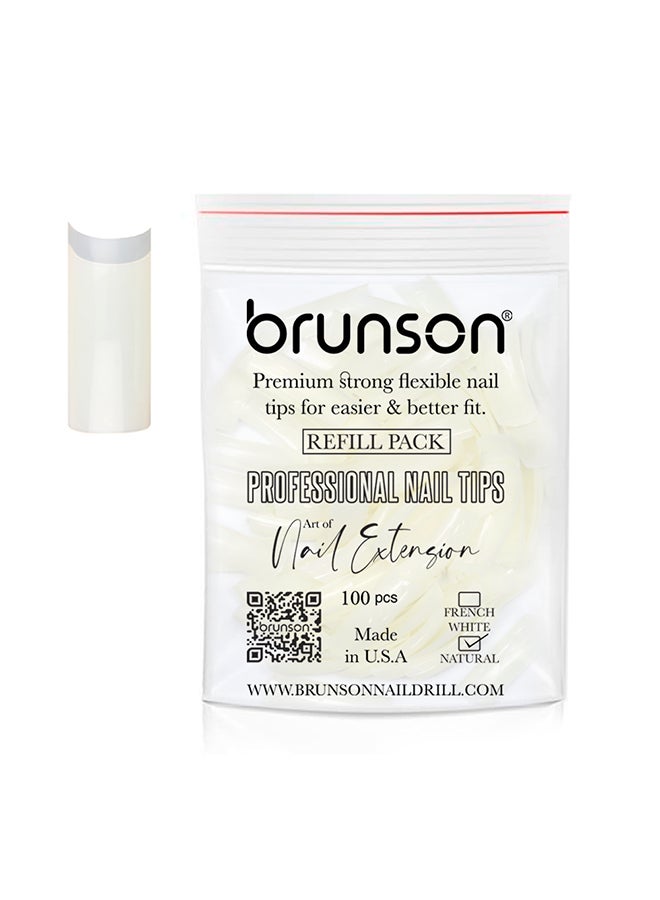 brunson False Nail Tips False Classic French White Professional Refill Pack 100 Pieces - Size 3, CLFCW3 - Image 1