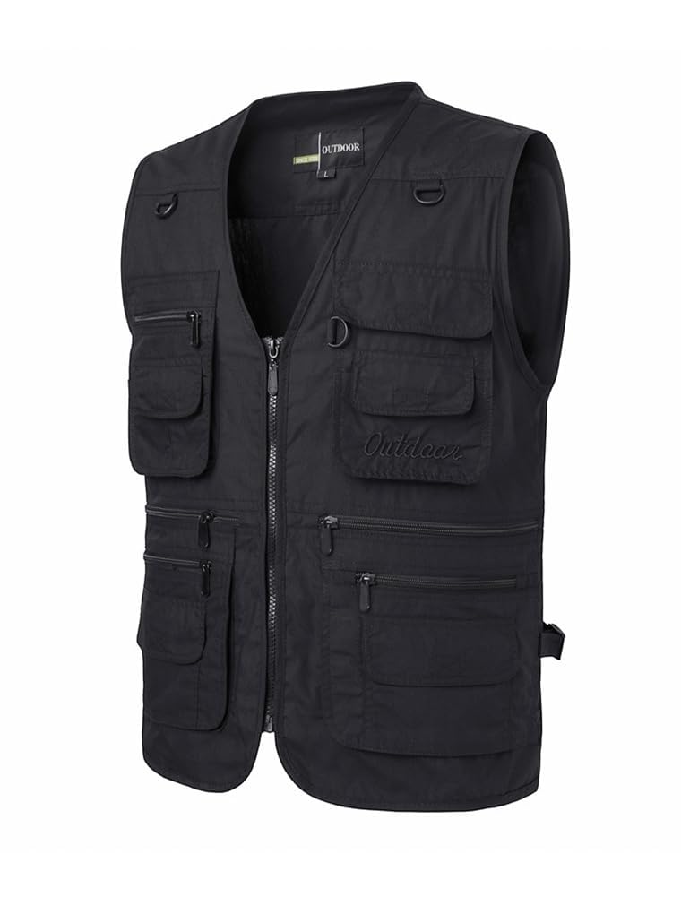 PASOK Men's Work Fishing Vests Lightweight Safari Travel Hunting Waistcoat With Multi-Pockets Black M - Image 2