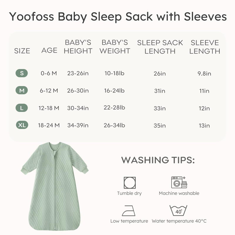 Yoofoss Baby Sleep Sack 6-12 Months 1.0 Tog Long Sleeve Sleep Sack Organic Cotton Wearable Blanket for Infants 2-Way Zipper Quilted Sleeping Sacks(Medium) - Image 5