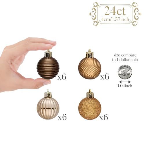 Valery Madelyn 16 Small Christmas Ornaments Tree Decorations Set 24ct Bronze Copper Brown Gold Shatterproof Ball Hanging Ornament Bulk for Fall Thanksgiving Autumn Harvest Xmas Holiday Party Decor - Image 3