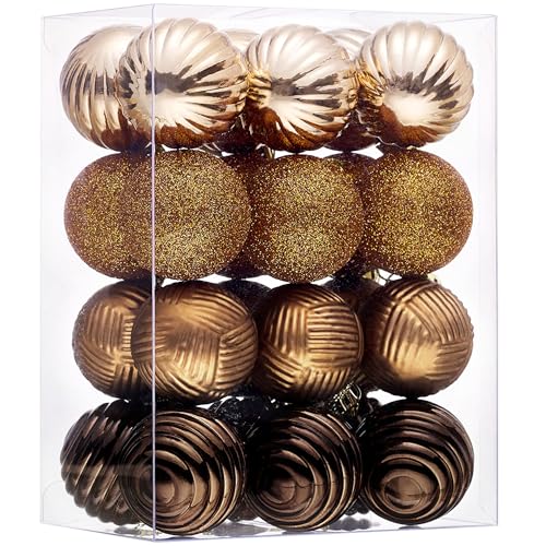 Valery Madelyn 16 Small Christmas Ornaments Tree Decorations Set 24ct Bronze Copper Brown Gold Shatterproof Ball Hanging Ornament Bulk for Fall Thanksgiving Autumn Harvest Xmas Holiday Party Decor - Image 1