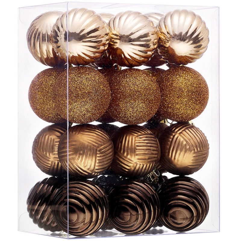 Valery Madelyn 16 Small Christmas Ornaments Tree Decorations Set 24ct Bronze Copper Brown Gold Shatterproof Ball Hanging Ornament Bulk for Fall Thanksgiving Autumn Harvest Xmas Holiday Party Decor - Image 2