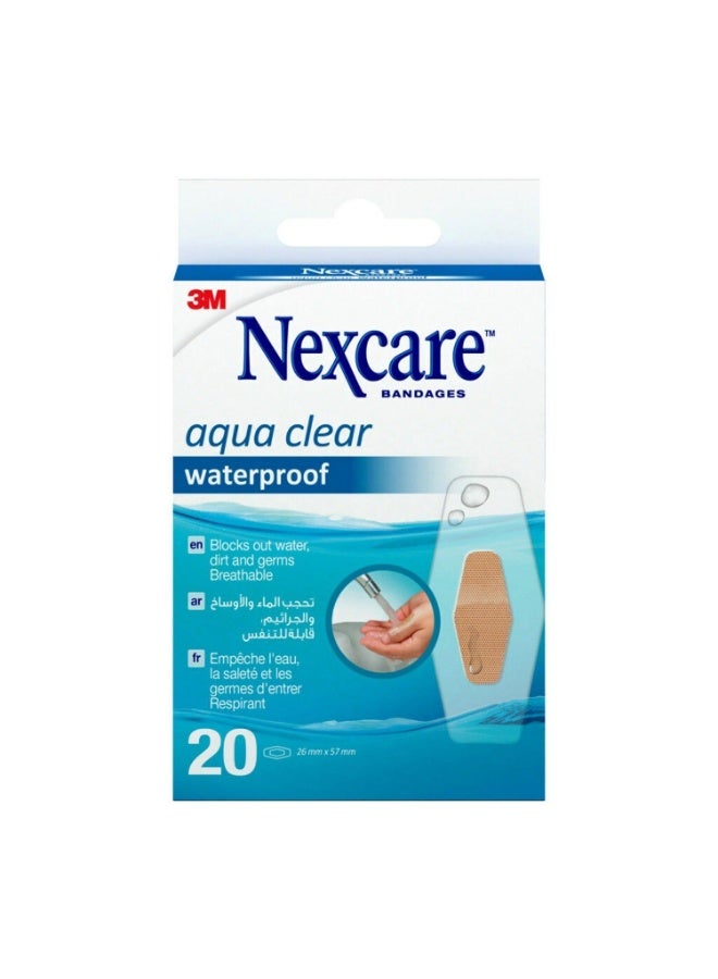 Nexcare Aqua Clear Waterproof Bandages, Diamon Shape, 360 degree seal, Breathable material, 586-20DN, G, 26 mm x 57 mm, 20 bandages - Image 1