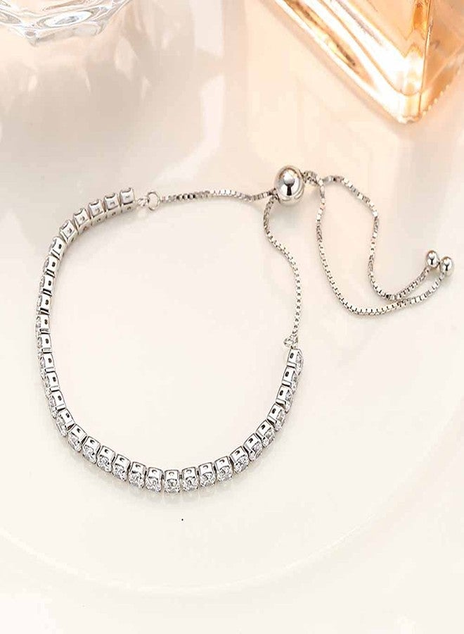 VQYSKO Tennis Bracelets for Women 3mm Cubic Zirconia Gold Plated/White Gold/Rose Gold, Adjustable Bracelets, Great Gifts for Mom/Mother's Day/Anniversary/Birthday/or Wedding Celebration (White Gold) - Image 4