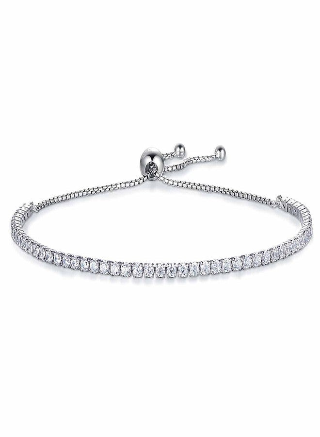 VQYSKO Tennis Bracelets for Women 3mm Cubic Zirconia Gold Plated/White Gold/Rose Gold, Adjustable Bracelets, Great Gifts for Mom/Mother's Day/Anniversary/Birthday/or Wedding Celebration (White Gold) - Image 1