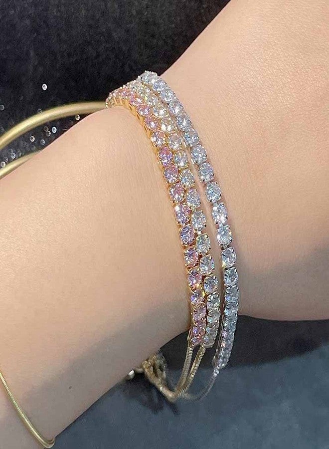 VQYSKO Tennis Bracelets for Women 3mm Cubic Zirconia Gold Plated/White Gold/Rose Gold, Adjustable Bracelets, Great Gifts for Mom/Mother's Day/Anniversary/Birthday/or Wedding Celebration (White Gold) - Image 2