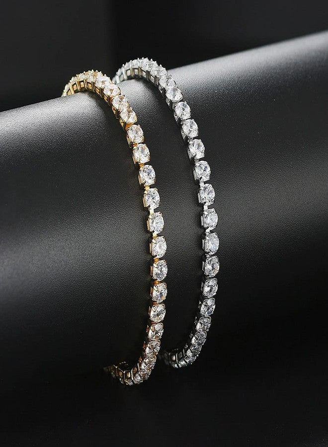 VQYSKO Tennis Bracelets for Women 3mm Cubic Zirconia Gold Plated/White Gold/Rose Gold, Adjustable Bracelets, Great Gifts for Mom/Mother's Day/Anniversary/Birthday/or Wedding Celebration (White Gold) - Image 5