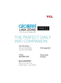 Alcatel Alcatel LinkZone MW12VK 4G LTE Cat12 Mobile WiFi - Black  - Image 4