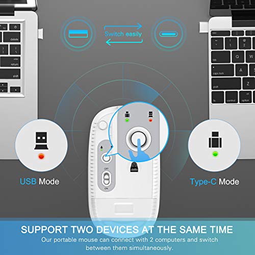 VssoPlor Type C Wireless Mouse，Vssoplor USB C Mouse Dual Mode 2.4G Cordless Mice with Nano USB and Type C Receiver Compatible with PC, Laptop, MacBook and All Type C Devices-White Silver - Image 3