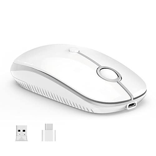 VssoPlor Type C Wireless Mouse，Vssoplor USB C Mouse Dual Mode 2.4G Cordless Mice with Nano USB and Type C Receiver Compatible with PC, Laptop, MacBook and All Type C Devices-White Silver - Image 1