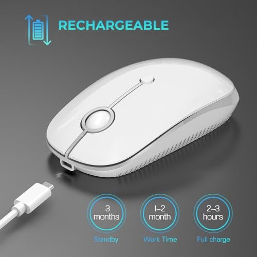 VssoPlor Type C Wireless Mouse，Vssoplor USB C Mouse Dual Mode 2.4G Cordless Mice with Nano USB and Type C Receiver Compatible with PC, Laptop, MacBook and All Type C Devices-White Silver - Image 4