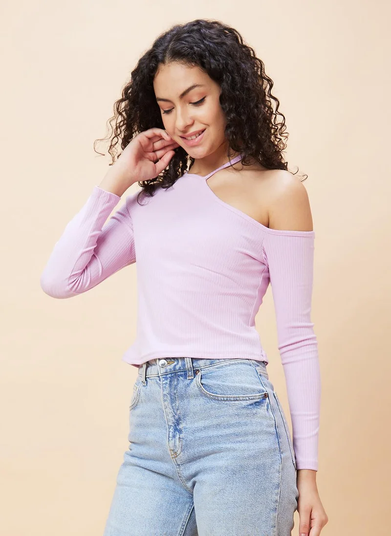 globus Globus Women One Shoulder Pure Cotton Crop Top