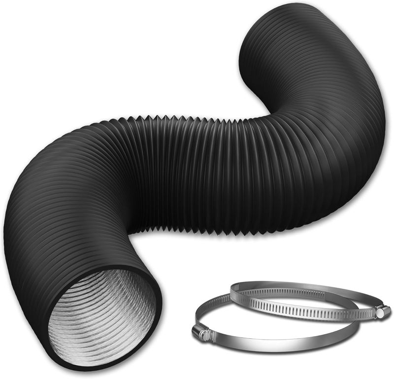 HYITCL 3 Inch Flexible Ducting Hose 8 Feet Black Aluminum Ducting -4 Layer Protection Dryer Vent Hose for HVAC Heating Cooling Ventilation and Exhaust, 2 Clamps Included - Image 1