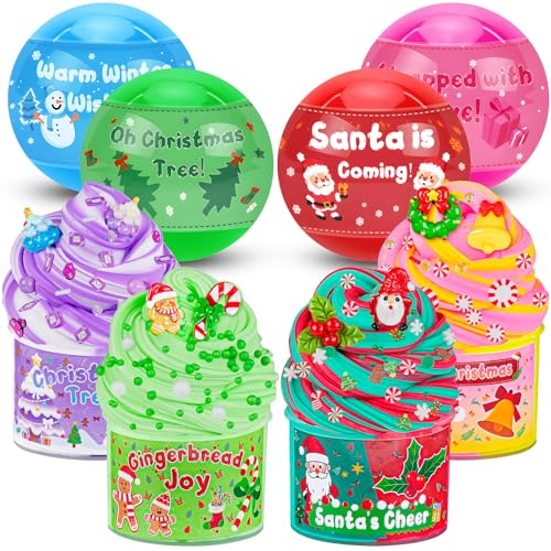 LAWOHO Christmas Stocking Stuffers for Kids 4 Pack Christmas Slime Balls with Butter Slime Xmas Addins Slime kit for Girls Boys Kids Stocking Stuffers Xmas Gifts for 4 5 6 7 8 9 10 Year Old - Image 1