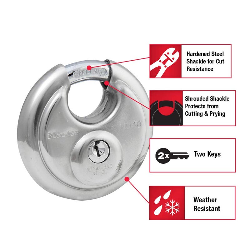 Master Lock Master Lock 40D Stainless Steel Discus Padlock with Key,Silver  - Image 2