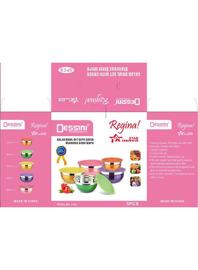 طقم 5 قطع من أوعية السلطة المصنوعة من الفولاذ المقاوم للصدأ مع غطاء - Image 2