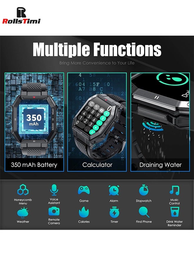 RollsTimi  Military Smart Watch for Men with Call (Answer/Make) 1.85" HD Screen Fitness Tracker Heart Rate Sleep Monitor Smartwatch Compatible with Android IOS - Image 2