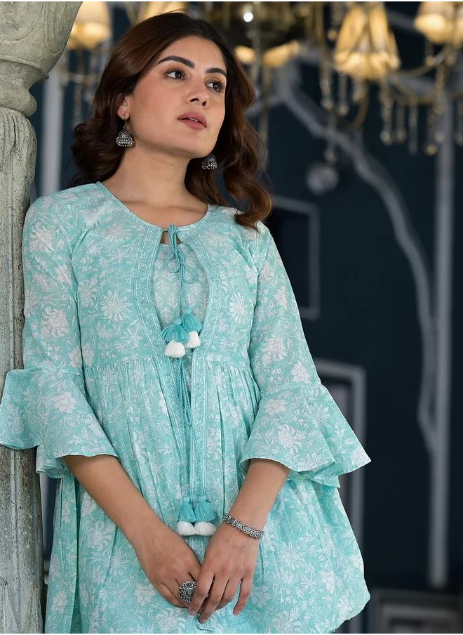 Vishudh Women Blue Printed Cotton Kurta & Palazzo Set by Styli