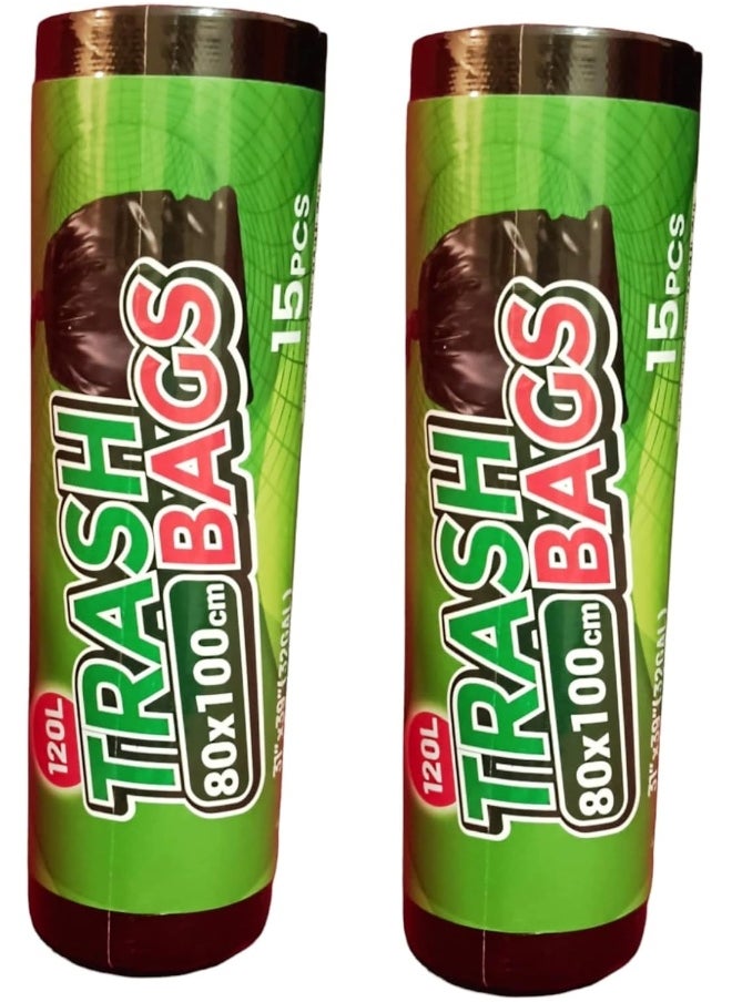 ALSAQER Alsaqer Garbage Bags 2 Pack Roll 120 Litre Large, 30 Bags 80 cm Length x 100 cm Height, Black (Compo Pack)  - Image 1