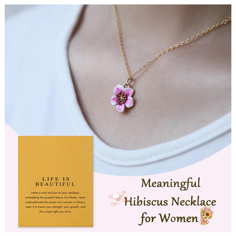 Baydurcan Hibiscus Flower Necklaces for Women Pink Flower Necklace Pink Hibiscus Jewelry - Image 5