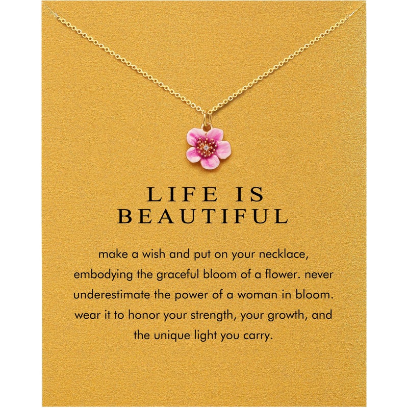 Baydurcan Hibiscus Flower Necklaces for Women Pink Flower Necklace Pink Hibiscus Jewelry - Image 1