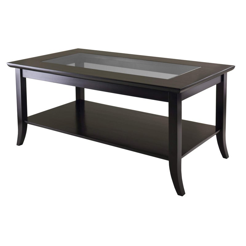 Winsome Genoa Rectangular Coffee Table with Glass Top And Shelf Espresso