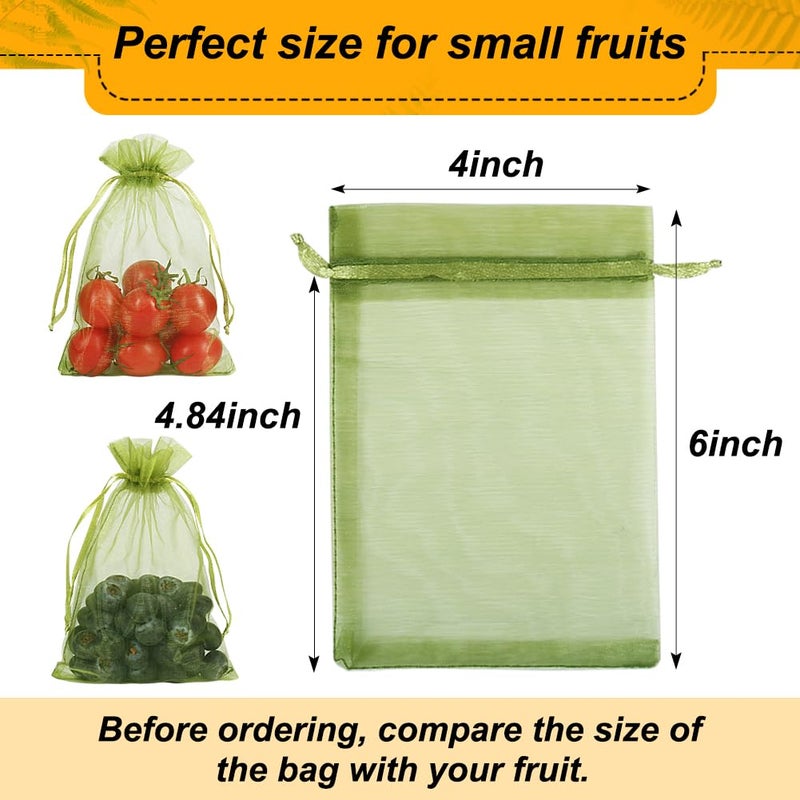 Shintop 100Pcs Fruit Protection Bags, 4x6 Inch Green Strawberry Netting Cover Drawstring Mesh Bags Pest Barrier for Blueberry Small Fruit - Image 4