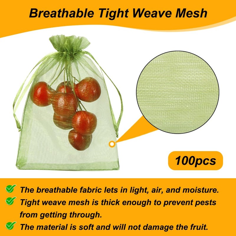 Shintop 100Pcs Fruit Protection Bags, 4x6 Inch Green Strawberry Netting Cover Drawstring Mesh Bags Pest Barrier for Blueberry Small Fruit - Image 3