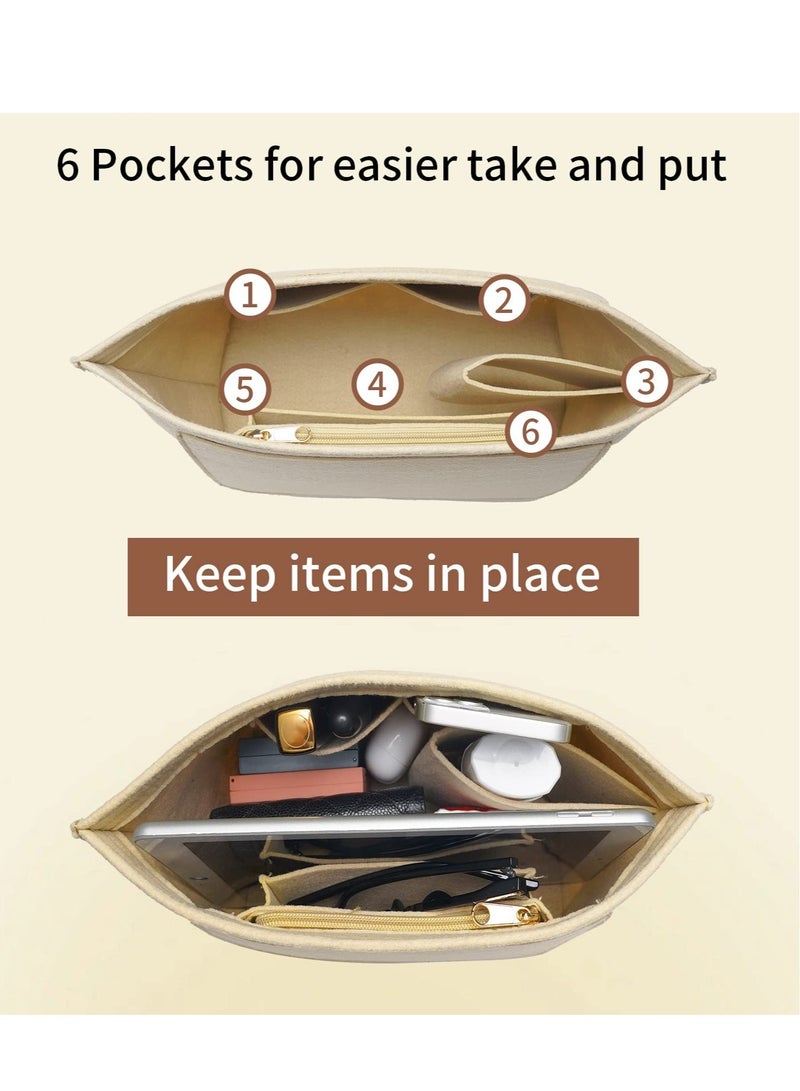 Excefore Folding Tote Bag organizer insert, Felt Organizer Insert, Handbags Base Shaper, for Insert Wallet Organizer, Small, Beige - Image 3