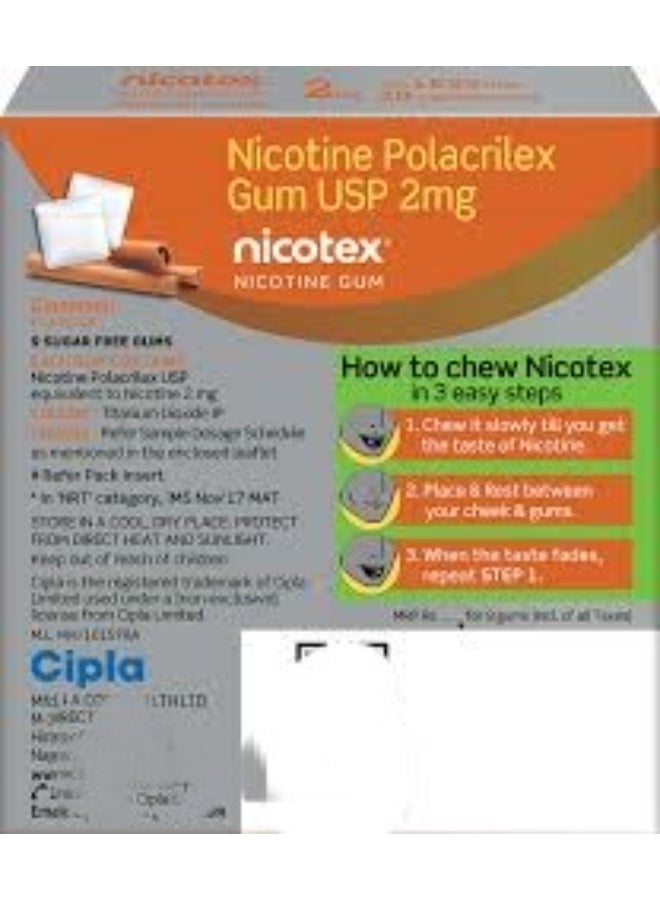 Cipla Nicotex Nicotine Sugar Free Cinnamon Gums 2mg | Helps to Quit Smoking | WHO - Approved Therapy | 12 Gums each pack | Pack of 1 - Image 3