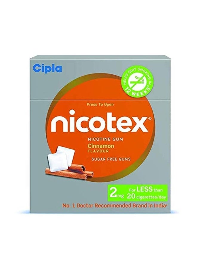 Cipla Nicotex Nicotine Sugar Free Cinnamon Gums 2mg | Helps to Quit Smoking | WHO - Approved Therapy | 12 Gums each pack | Pack of 1 - Image 1