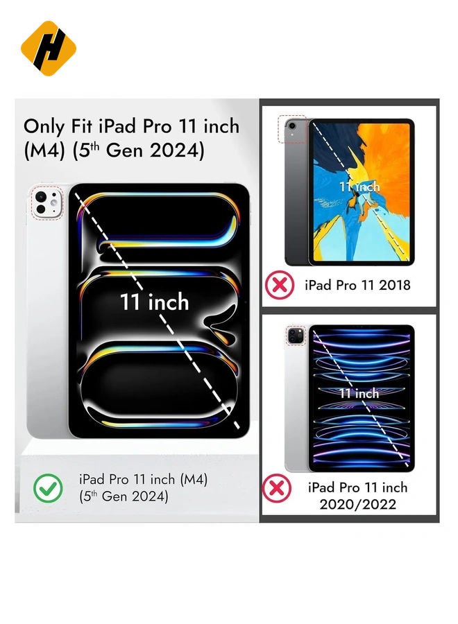 iPad Pro 11 Inch Case M4 (2024 5th Generation) with Pencil Holder Trifold Stand Smart Case with Soft TPU Back, Auto Wake/Sleep