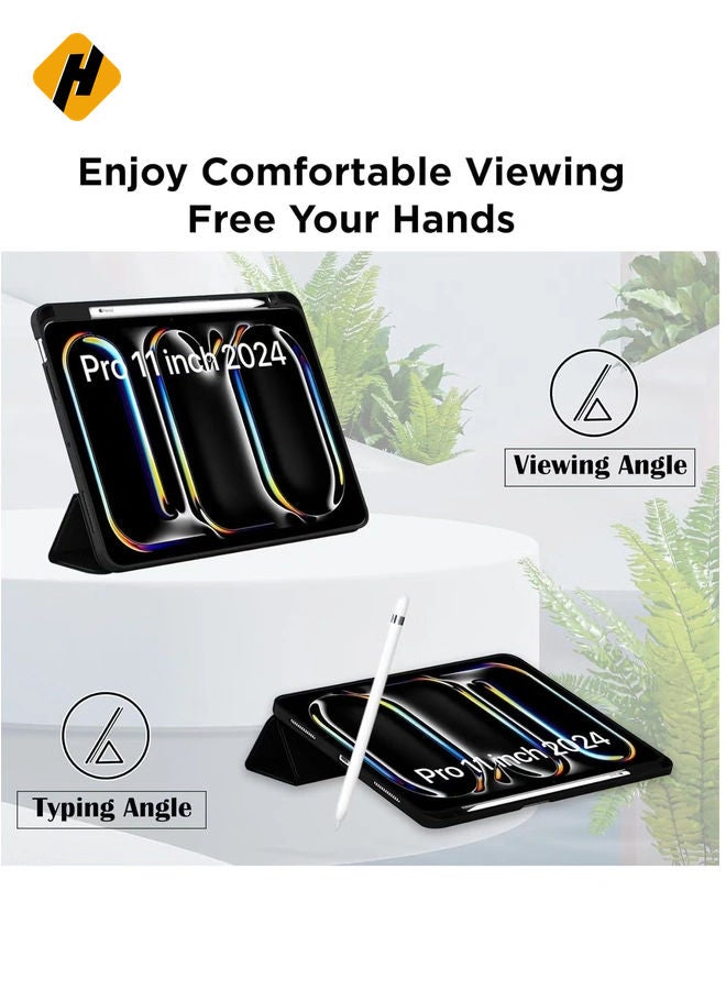 iPad Pro 11 Inch Case M4 (2024 5th Generation) with Pencil Holder Trifold Stand Smart Case with Soft TPU Back, Auto Wake/Sleep