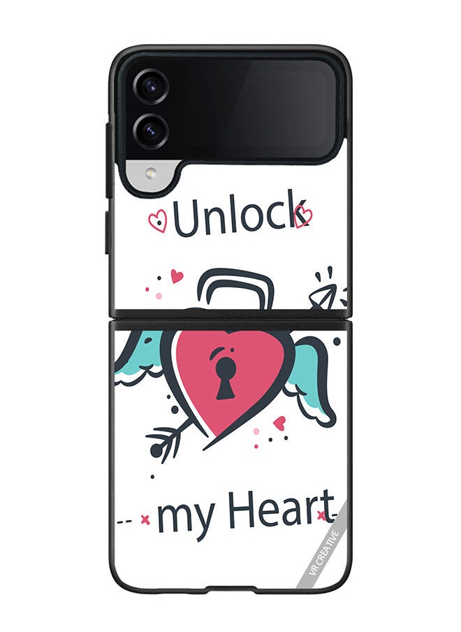 VR CREATIVE Protective Case Cover For Samsung Galaxy Z Flip4 Unlock My Heart Design Multicolour  - Image 1