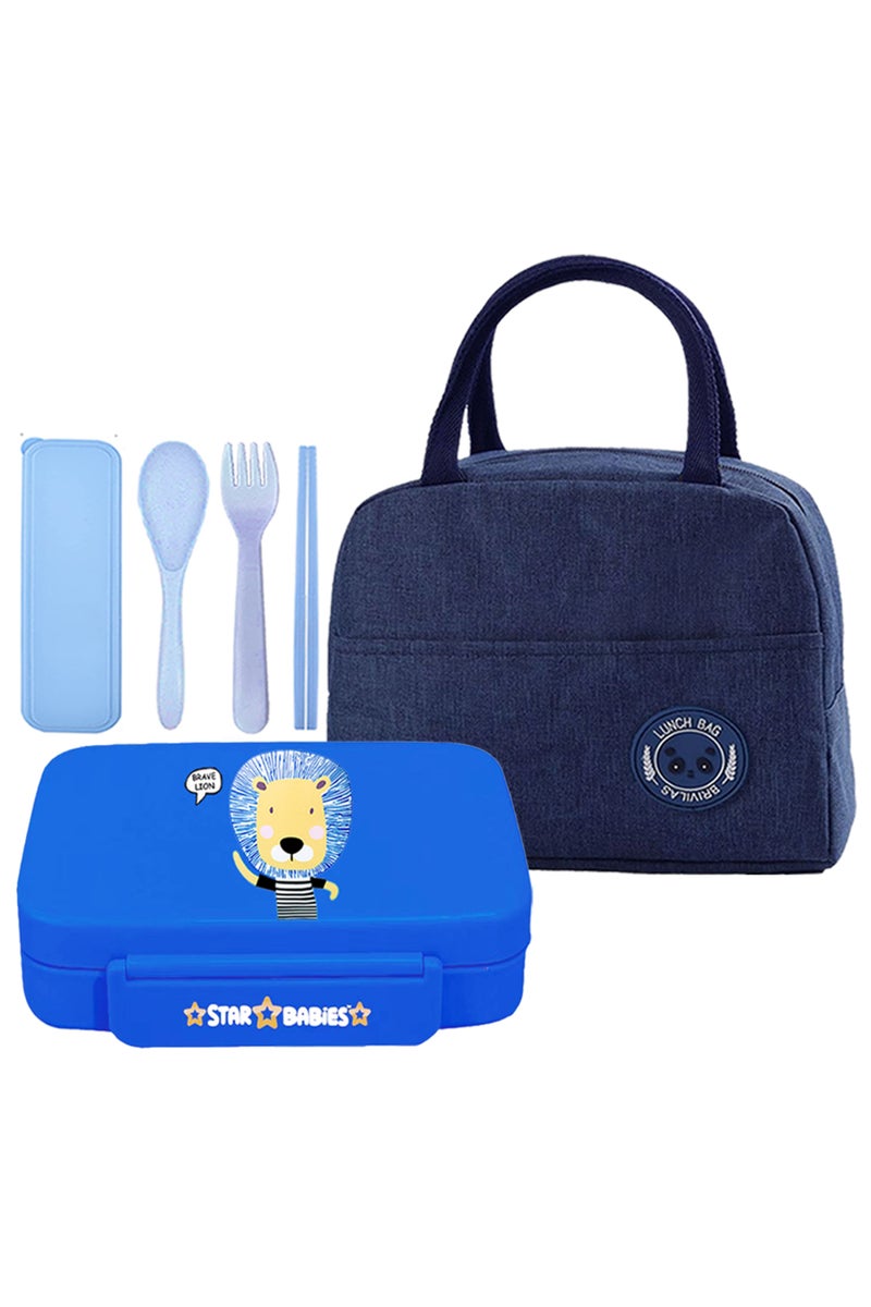 Star Babies Insulated Mini Lunch Bag with 5 Compartment Lunch Box and Fork-Spoon Set- Blue - Image 1